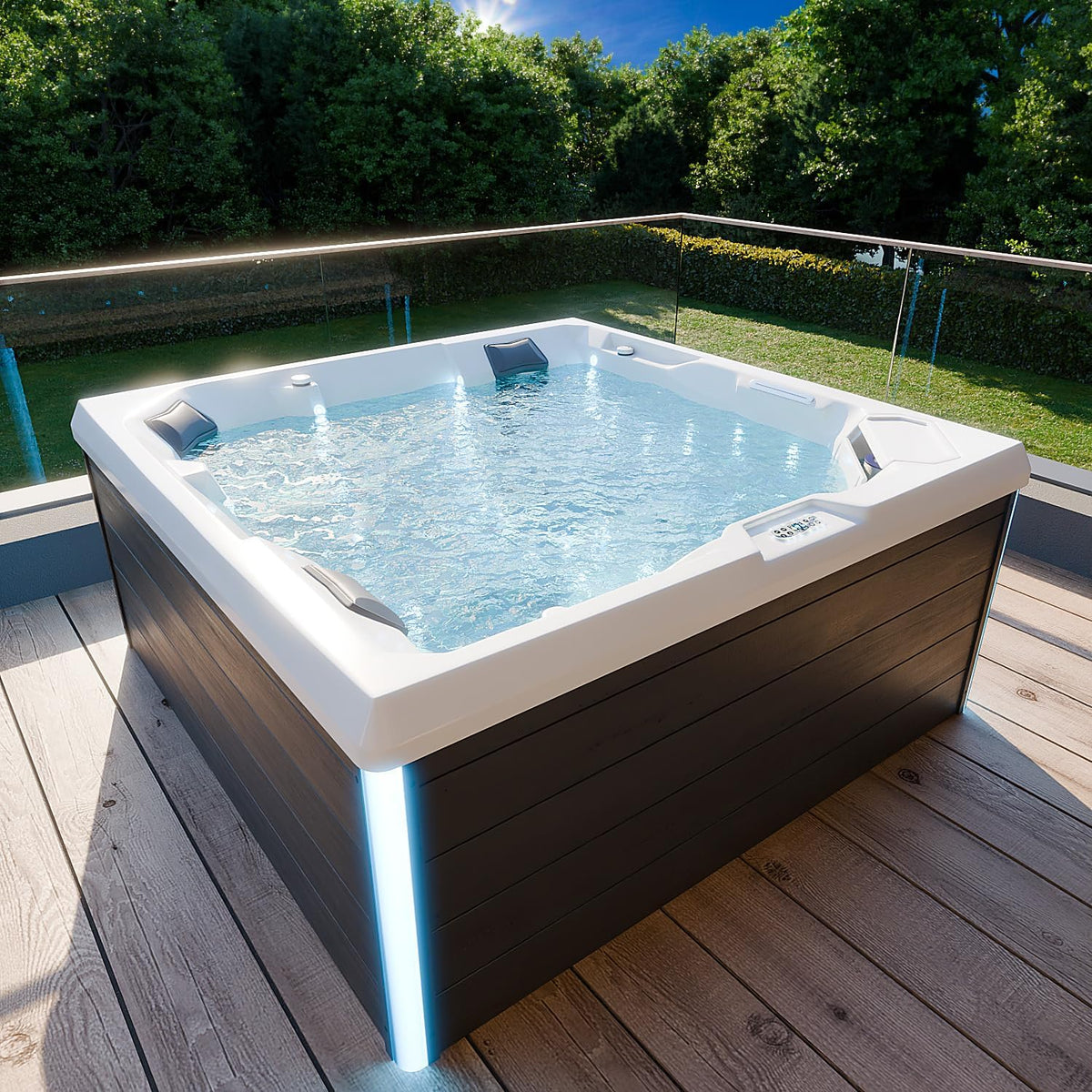 Tronitechnik Badewannen mit Sprudelfunktion, 210 cm, weiß/schwarz, Outdoor Whirlpool Spa PANAREA außen Badewanne weiß x