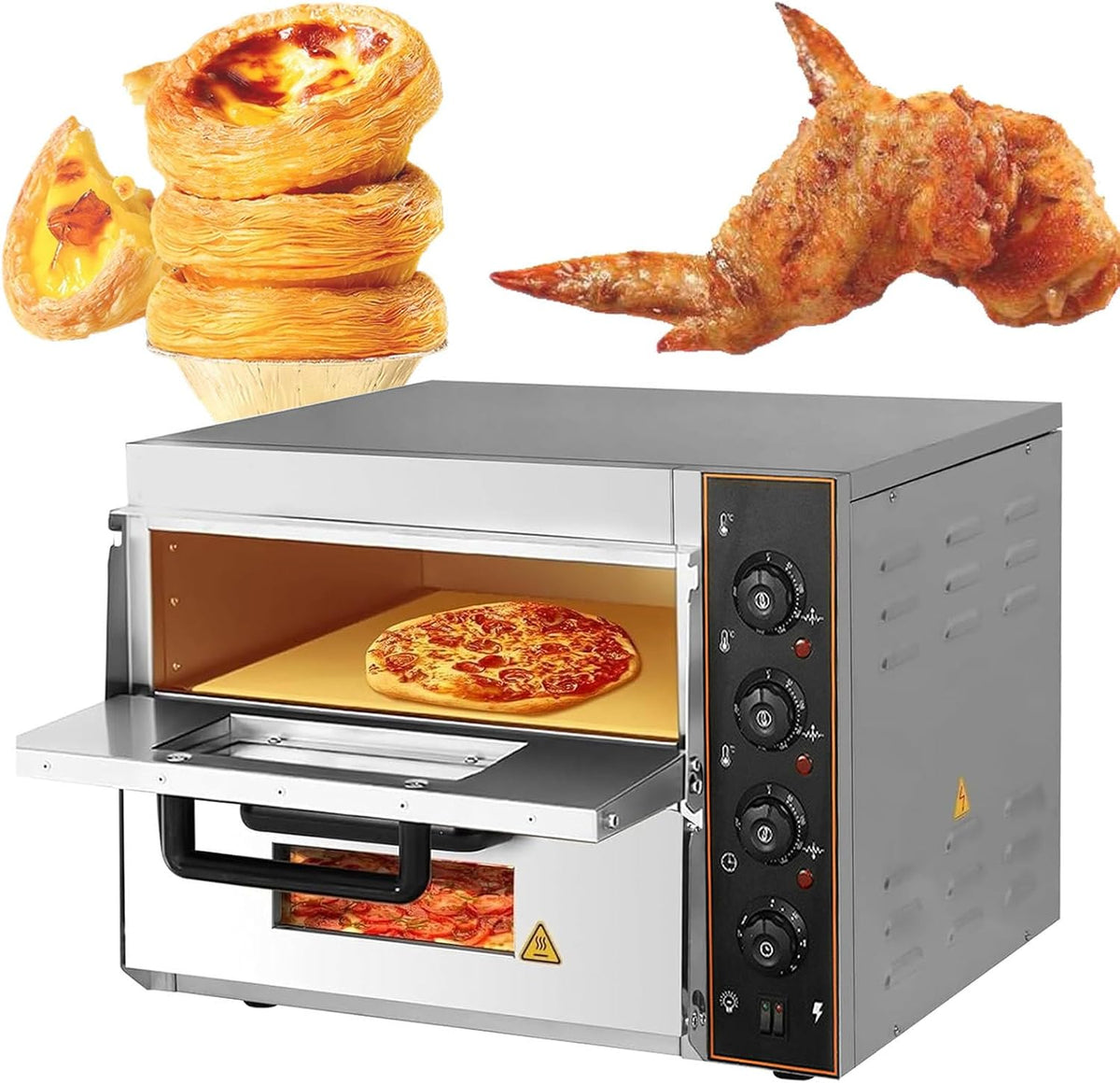 Gewerblicher Pizzaofen, 40 Cm, Silber, Doppelboden-Elektrobackofen, Edelstahl-KüChenofen Mit Timer/Temperaturregelung
