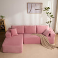 Sofa Litbird, Rosa, Modulares L-förmiges Eck mit Schlaffunktion, rahmenloses Schlaf mit Chaiselongue Links, extra tiefer Sitzfläche