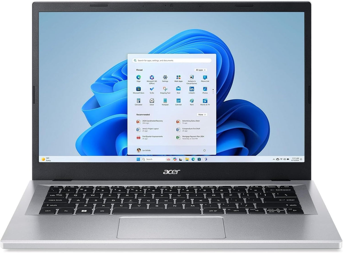 Acer Aspire 3 Laptop Laptop, Silber, 14' FHD Display, Intel Core i3-N305, Intel UHD Graphics, 8GB LPDDR5 Onboard Memory