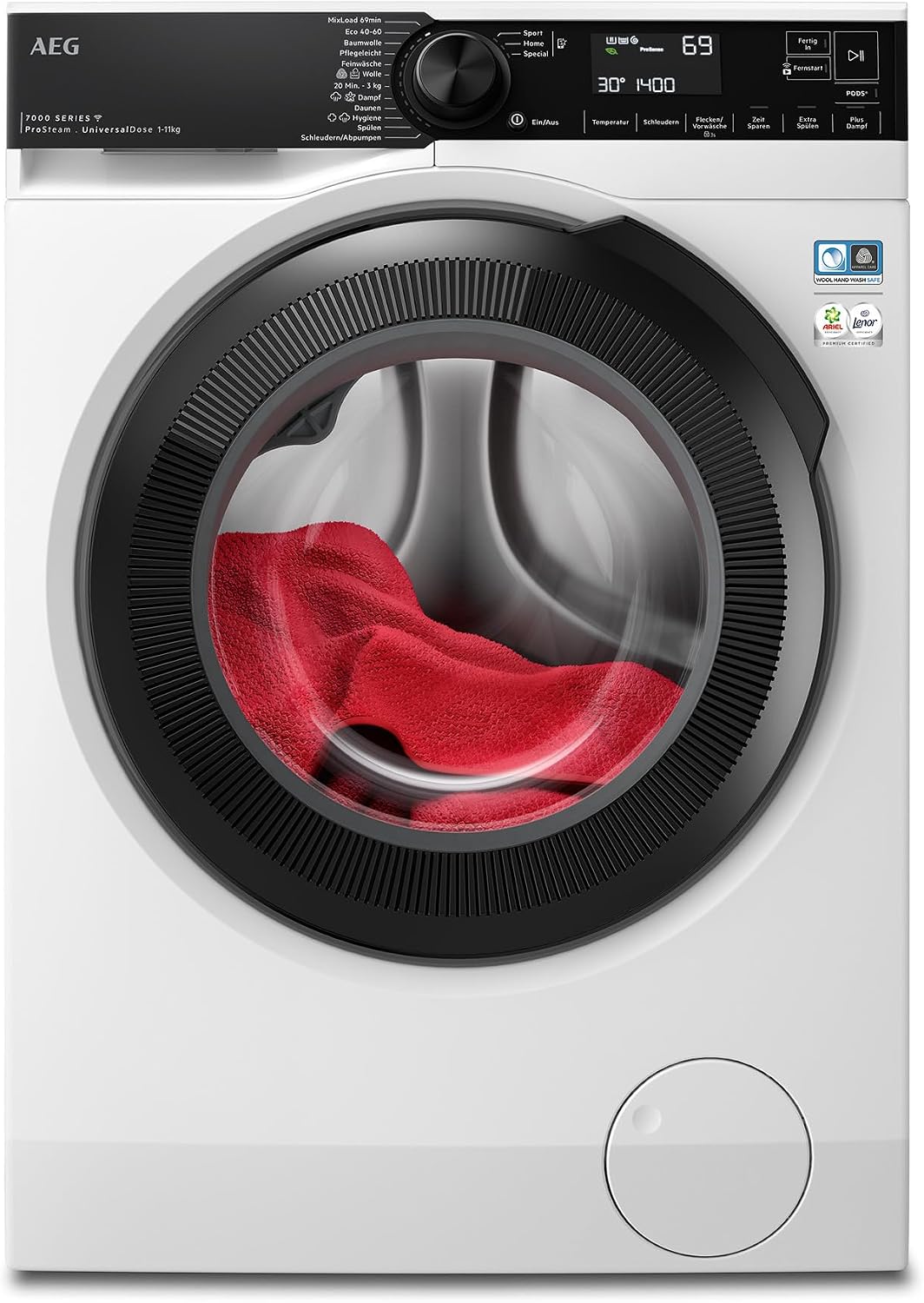 AEG Waschmaschine, 11,0 kg, Weiß/Schwarz, LR7EW75610 WiFi / Serie 7000 mit ProSteam / UniversalDose