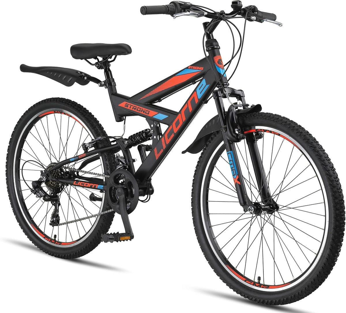 Licorne Bike Mountainbike, 26 Zoll, Schwarz/Rot/Blau, Strong V Mountain in 24 und - Fahrrad für Jungen