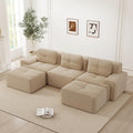 Cayipng Sofa, Beige, Eck U, 3-Sitzer, modulares ohne Rahmen mit Vakuumkompression, mit 2 Hockern, 3 Kissen, ohne Montage