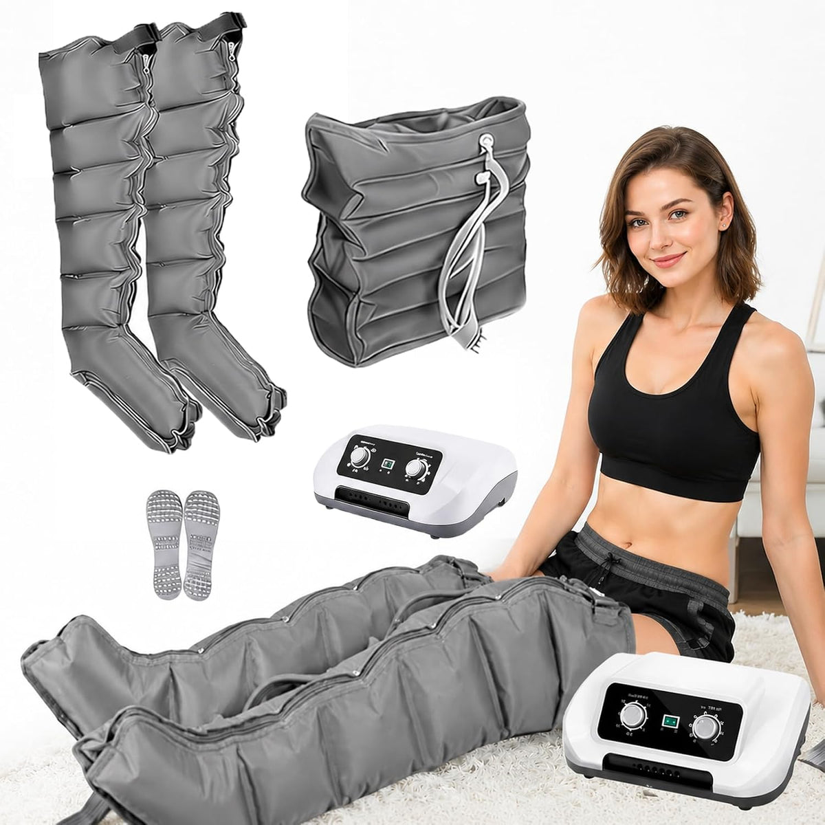 Suyaoquant Fußmassagegeräte, Schwarz, Lymphdrainage Gerät Ganzbeinmassagegerät, Zeitgesteuert und mit einstellbarem Druck
