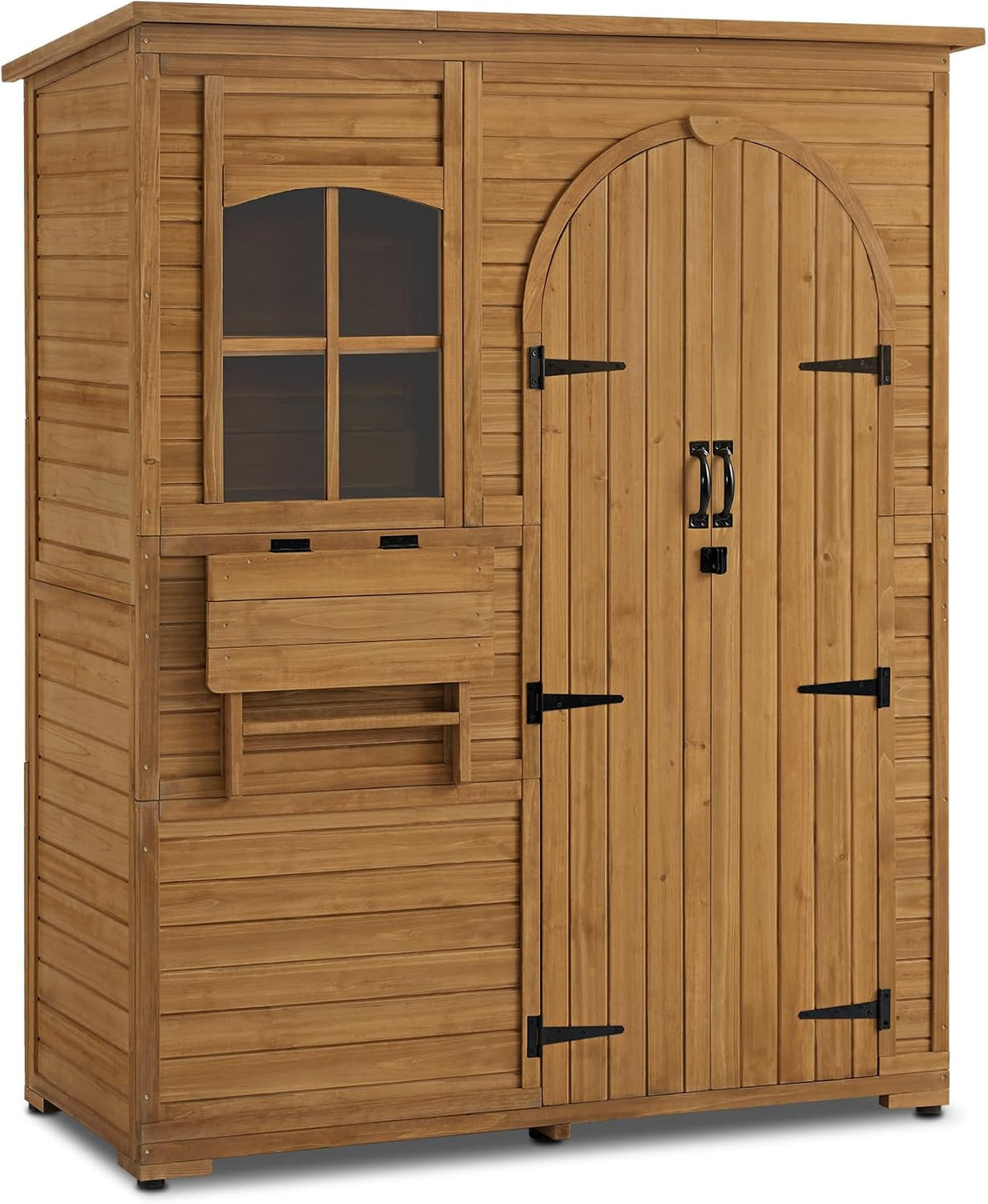 Gerätehaus M MCombo, 73×144×185 cm, Natur, Gartenschrank Geräteschuppen Holz Wetterfest, Gartenhaus Outdoor Wasserdicht Begehbar für Außenbereich