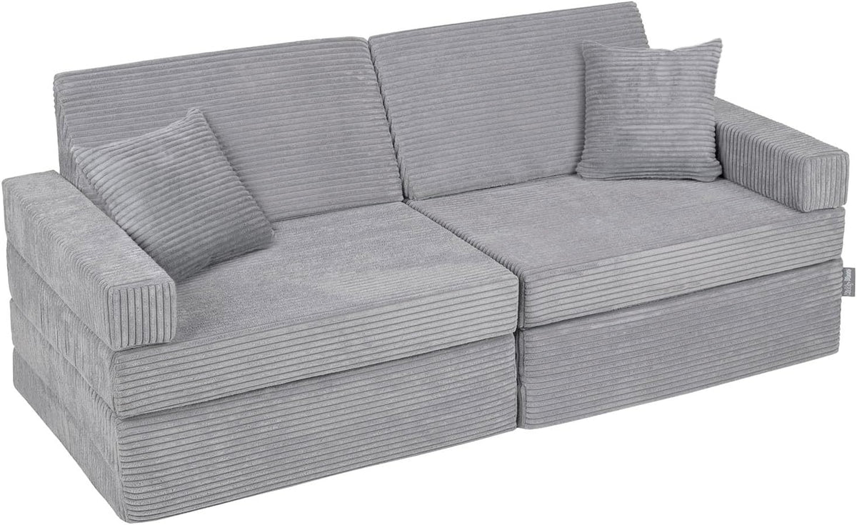 Sofa KiddyMoon, Dunkelgrau, Kinder Aufklappen Mit 2 Kissen Aus Schaumstoff Spiel