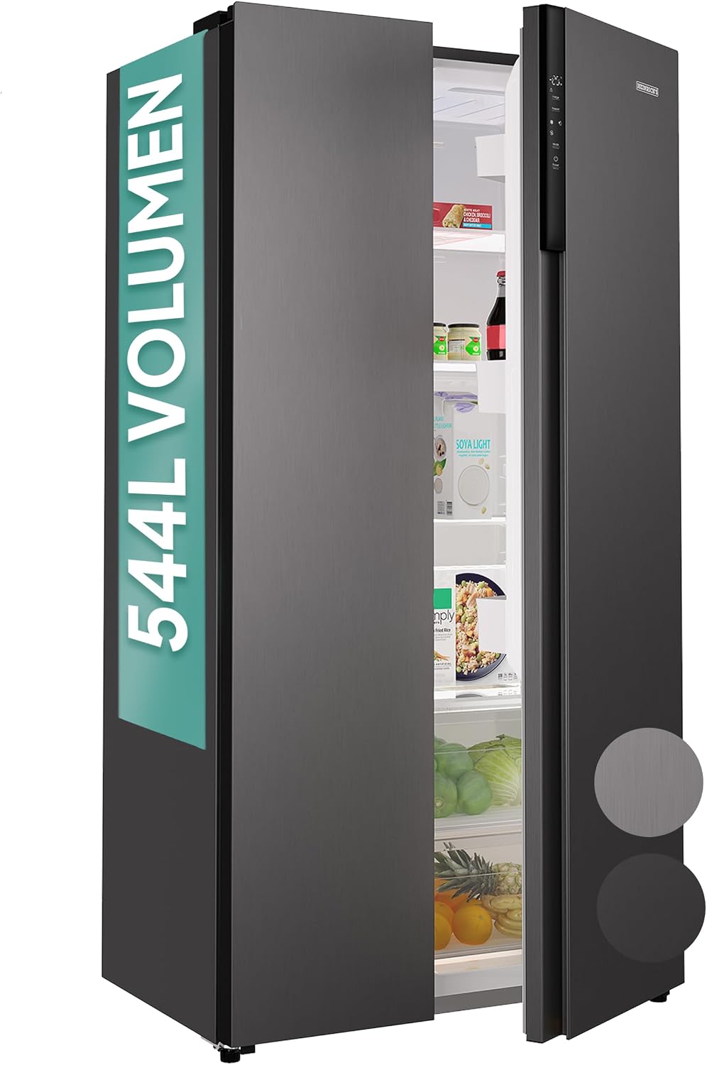 Heinrich´s Kühl-Gefrierkombination, 544 L, Silber, Side by Side Kühlschrank, Inverter Kompressor, Kühlgefrierkombination