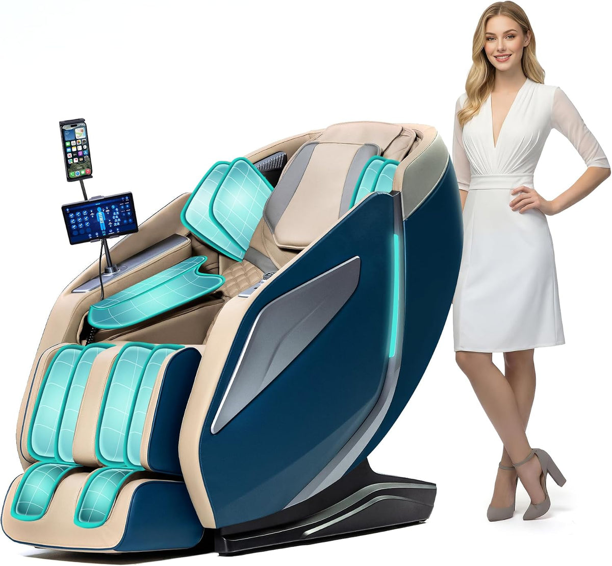 HealthRelife Massagestühle & Sitzauflagen, Blau, Ganzkörpermassagesessel mit Bodyscan 4D-Robotische Hände