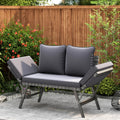 Sofa Amopatio, Grau, Gartenbank Polyrattan mit Liegefunktion, 2-Sitzer Garten mit verstellbaren Armlehnen, wetterfestes Outdoor für Garten