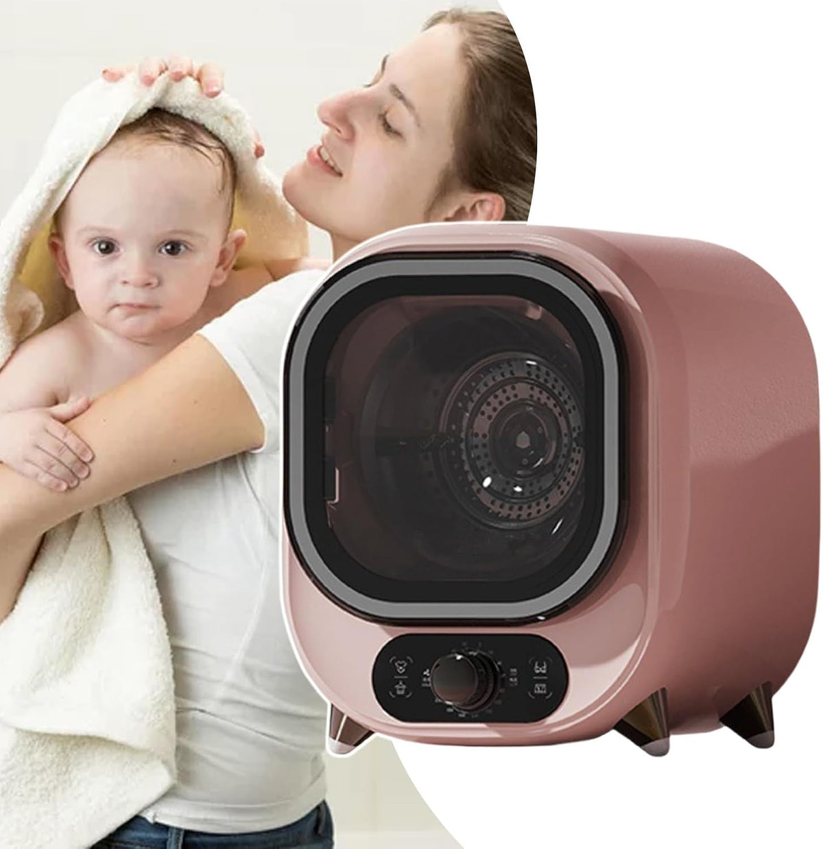 Wäschetrockner, 0,8 Kg, Silber/Rosa, Mini- Mit FassungsvermöGen, Mit Staubfilter, 60 °C Thermostatheizung, InnenbehäLter Aus Edelstahl