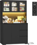 FirFurd Buffetschrank, Schwarz, Küchenschrank mit LED & Steckdosenleiste