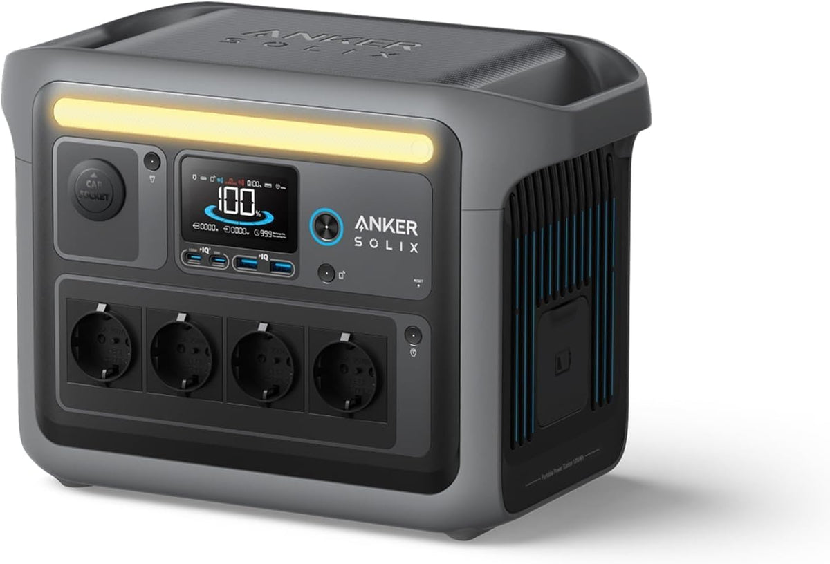 Anker Powerstation, 1800 W, Grau/Schwarz, Solargenerator, SOLIX C1000 Tragbare, LiFePO4, 100% geladen in 58 Min. mit UltraFast Modus