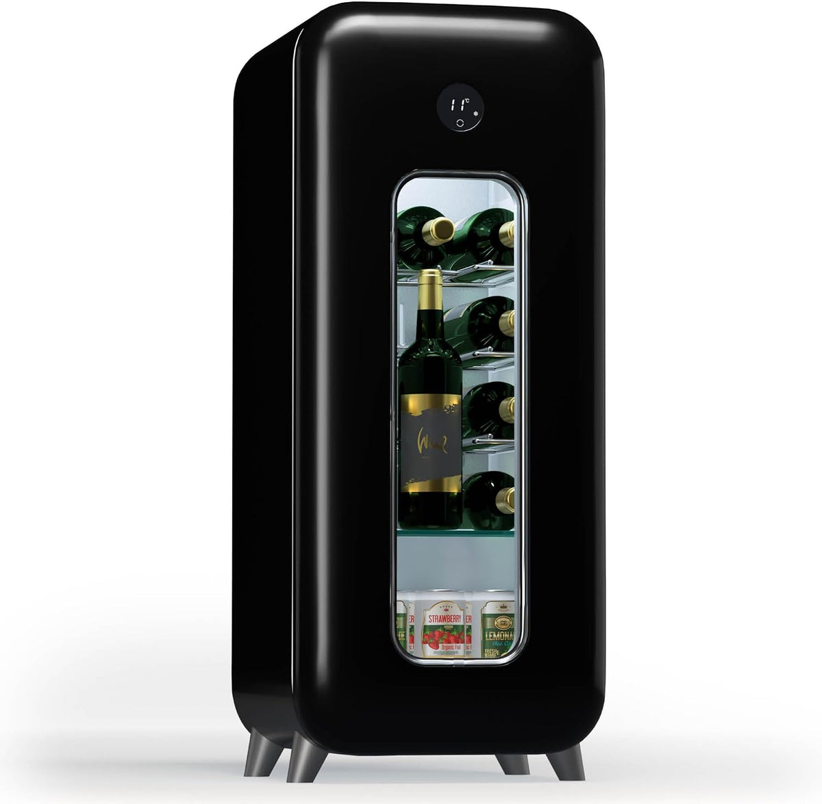 Klarstein Getränkekühlschrank, Schwarz, freistehend Weinkühlschrank 1 Zone, Klein, Kleiner Weinschrank, Wein-Kühlschrank Klein mit Glastür