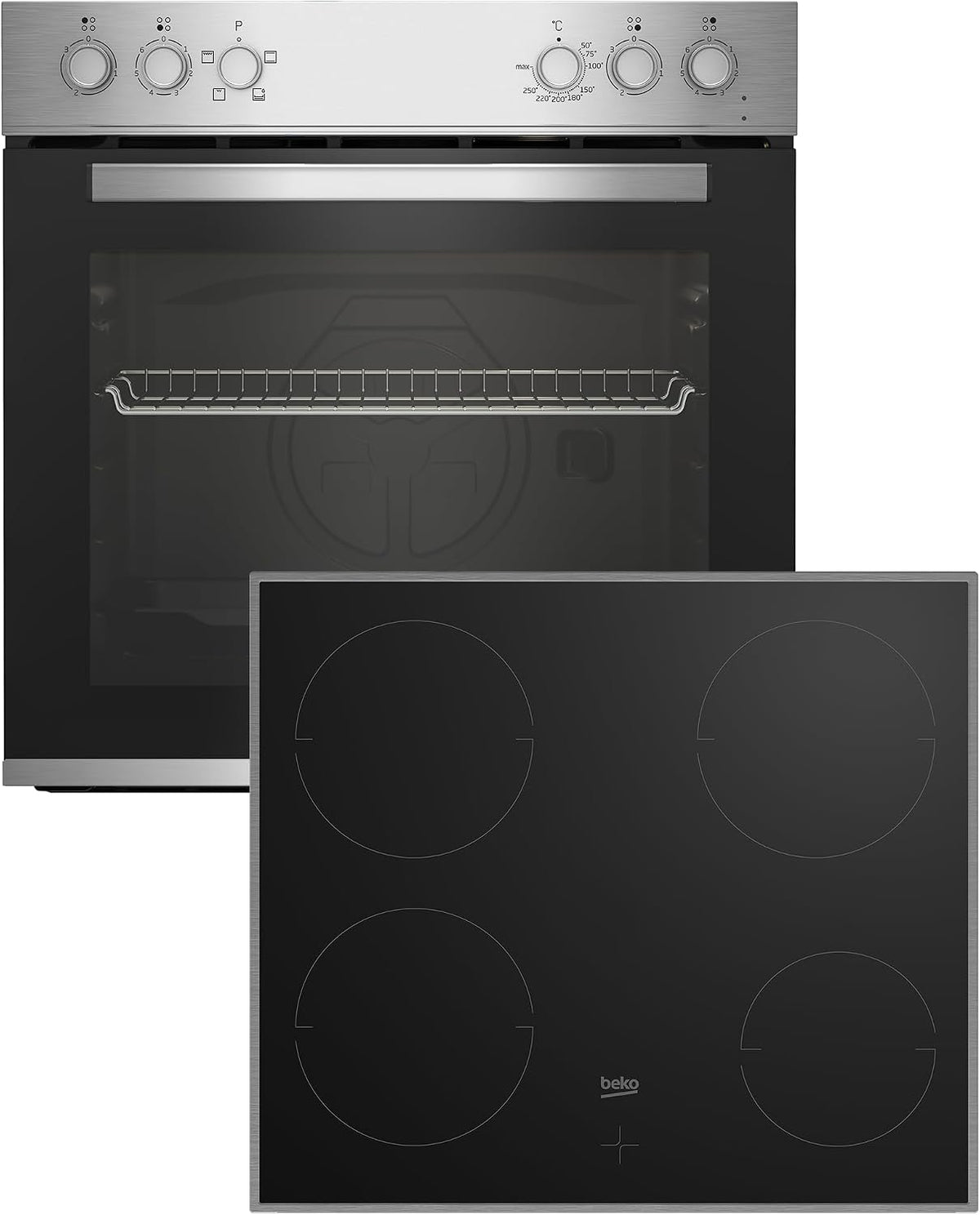Beko Kochfeld, Schwarz, BBUC12020X Einbau-Herd-Set, Multifunktionsofen mit 4 Heizarten und Glaskeramik-, SteamShine-Reinigung