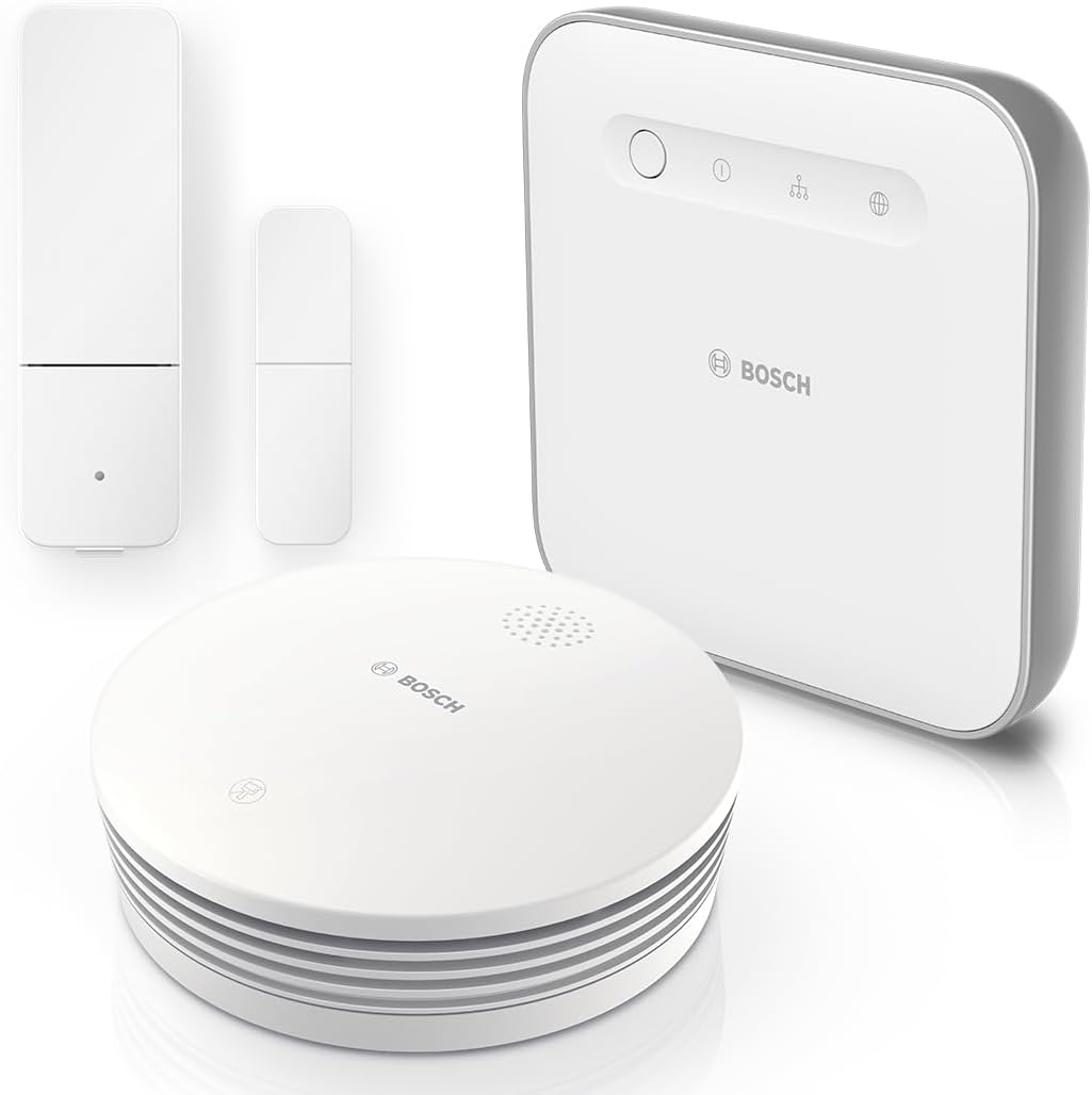 Bosch Sirenen, Weiß, Smart Home Starter Set Einbruchschutz mit Rauchmelder II, mit App Steuerung, kompatibel mit Apple Homekit