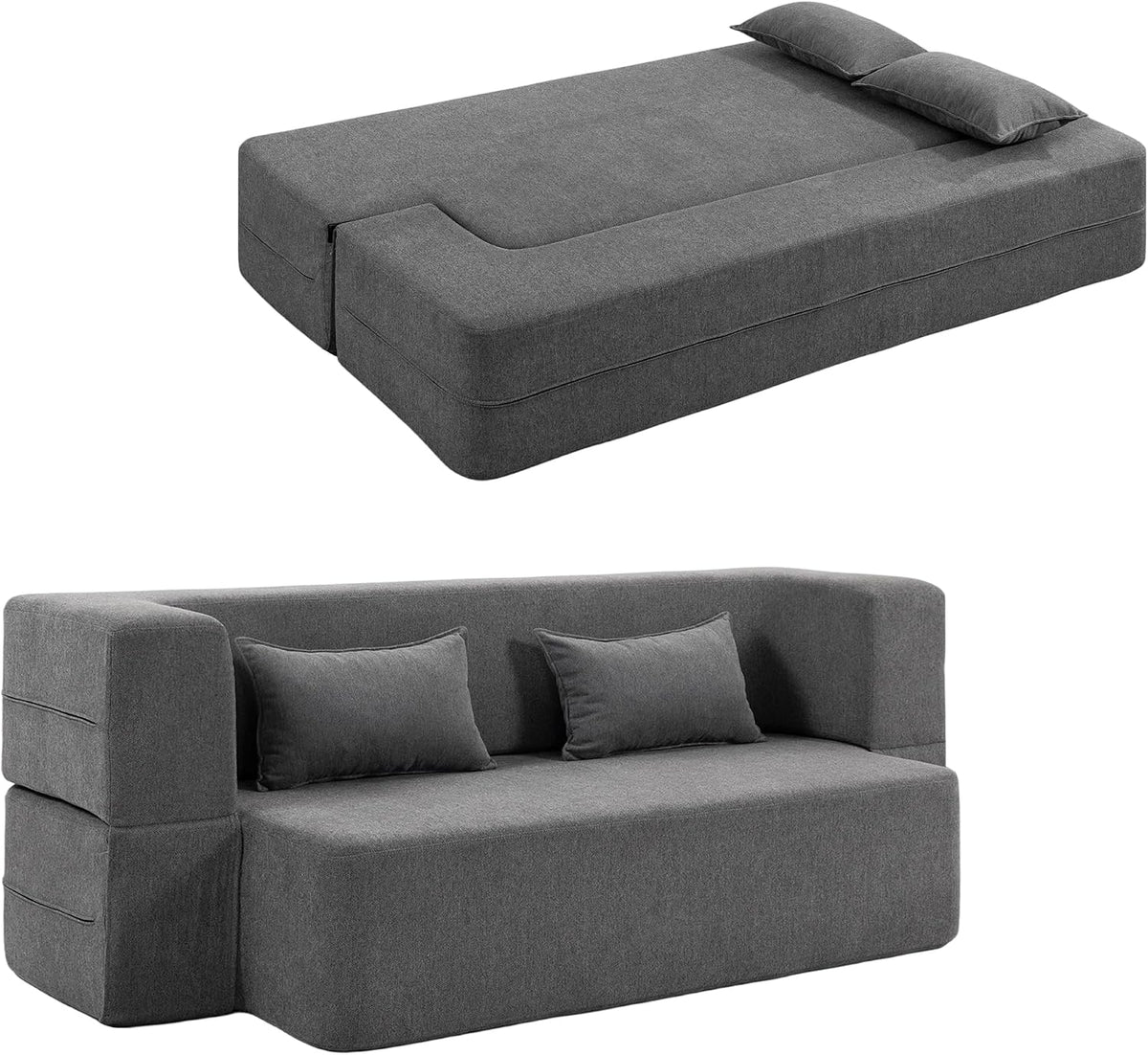 Sofa HOMCOM, Grau, 2-Sitzer-Schlaf Boden mit Breiten Armlehnen 2 Kissen