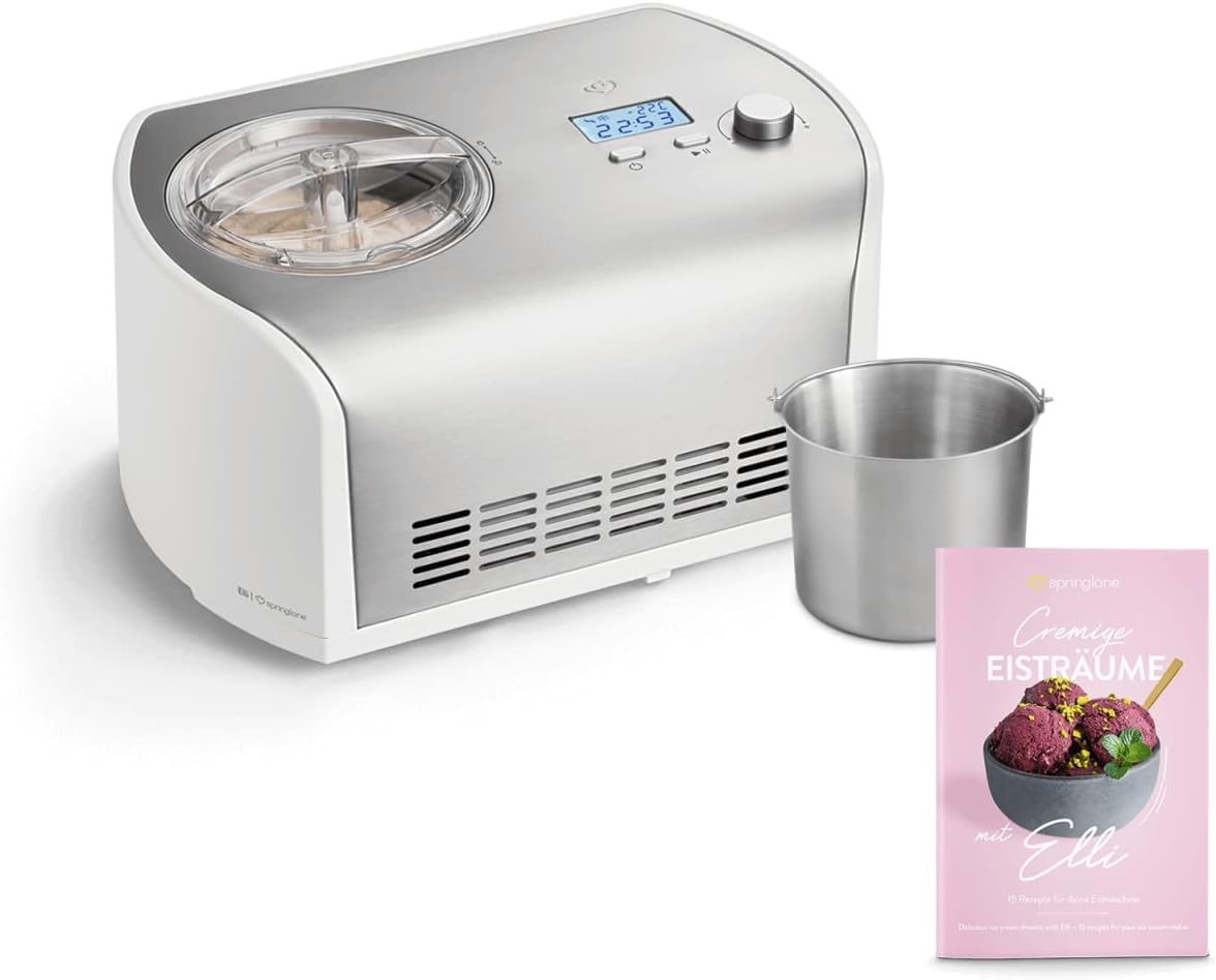 SPRINGLANE Eismaschine, 1,2 L, 135 W, Silber, Elli mit selbstkühlendem Kompressor inkl. Edelstahl, inkl. Rezeptheft