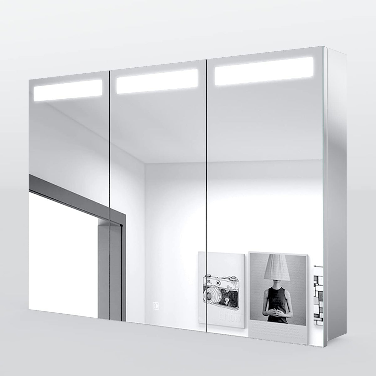 SONNI Spiegelschränke, 65 x 90 cm, Silber/Weiß, Spiegelschrank Bad mit Beleuchtung 3-türig LED