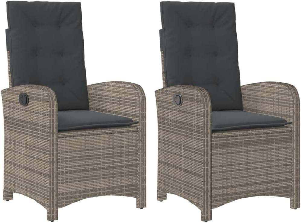 HUAKEHOM Relaxsessel, PE-Rattan, pulverbeschichteter Stahl, Grau, Gartensessel mit Kissen 2 STK. Gartenstuhl
