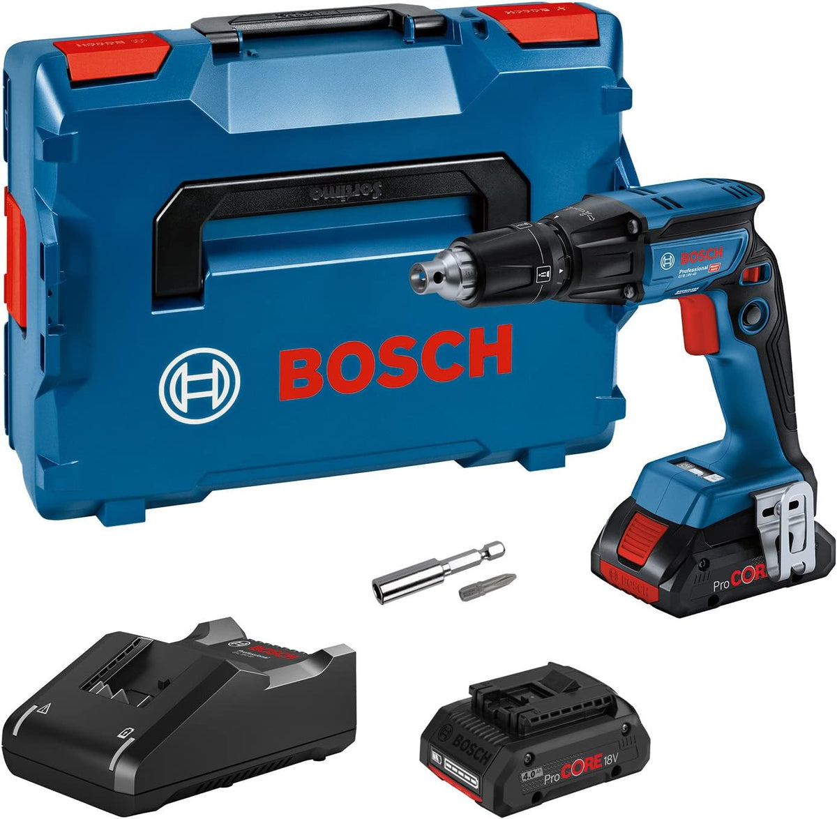 Bosch Professional Akkuschrauber, 4.0 Ah, 18 V, Blau/Schwarz, System Akku Trockenbauschrauber GTB -45 (inkl. 2X Akku