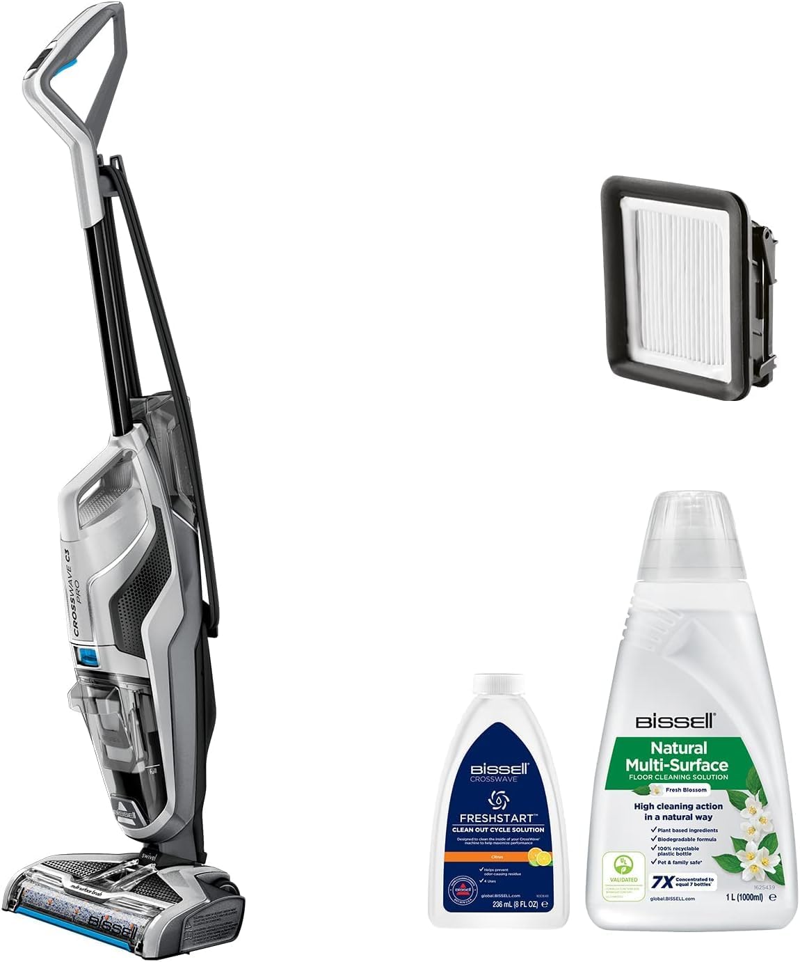 Bissell Staubsauger, Grau/Schwarz, CrossWave C3 Pro, Nass Trockensauger mit Kabel, Saugt, Wischt & Trocknet, 3-in-1 Waschsauger