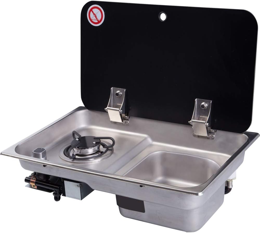 Gas Gasherd, Schwarz, Campingkocher Brenner Boot Wohnwagen RV Camper LPG herd, 1 Brenner Spülbecken-Herd)