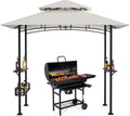 Eikuavons Pavillon, 238 x 148 x 242 cm, Schwarz/Cremeweiß, Grill, BBQ mit Doppeldach, 2 Seitenablagen, Ablagekorb