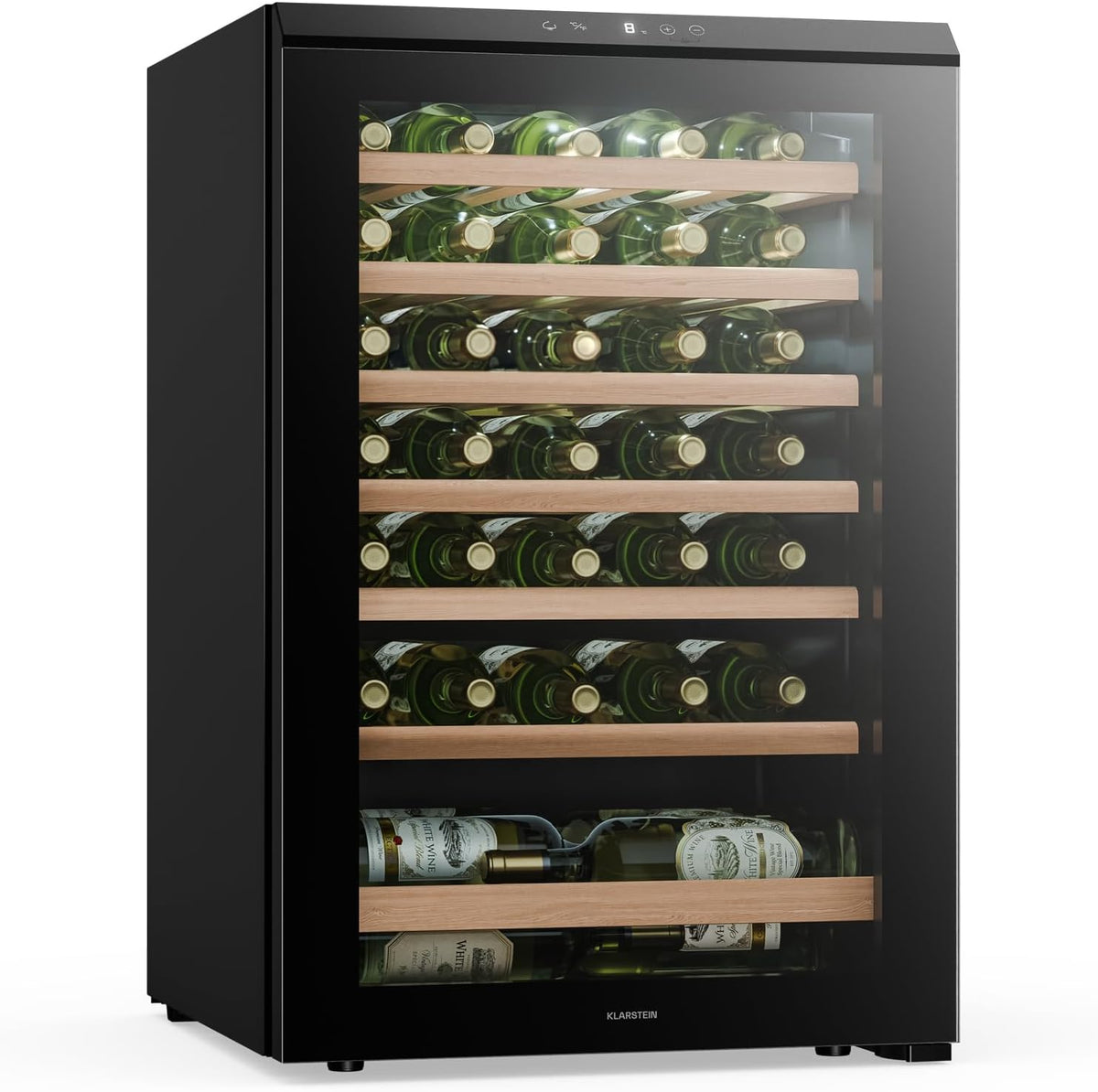 Klarstein Weinkühlschrank, Schwarz, Bevora 48 Flaschen, freistehend, Touch-Bedienfeld 4, 18 °C, UV-Glastür, LED-Beleuchtung