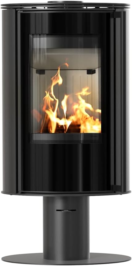 kratki Kaminofen, 5,5 kW, 150 mm, schwarz, aus Stahl mit Sockel Erik Ø, freistehend Holzofen, effizient & umweltfreundlich