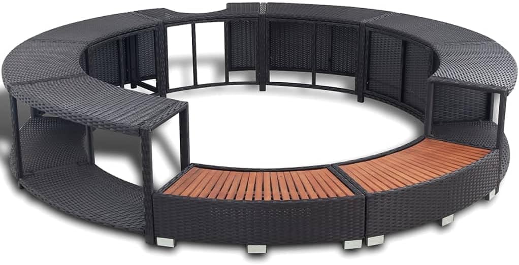 Hommdiy Badewannen mit Sprudelfunktion, PE-Rattan + pulverbeschichteter Stahlrahmen + tropisches Eukalyptus-Hartholz, Grau/Schwarz