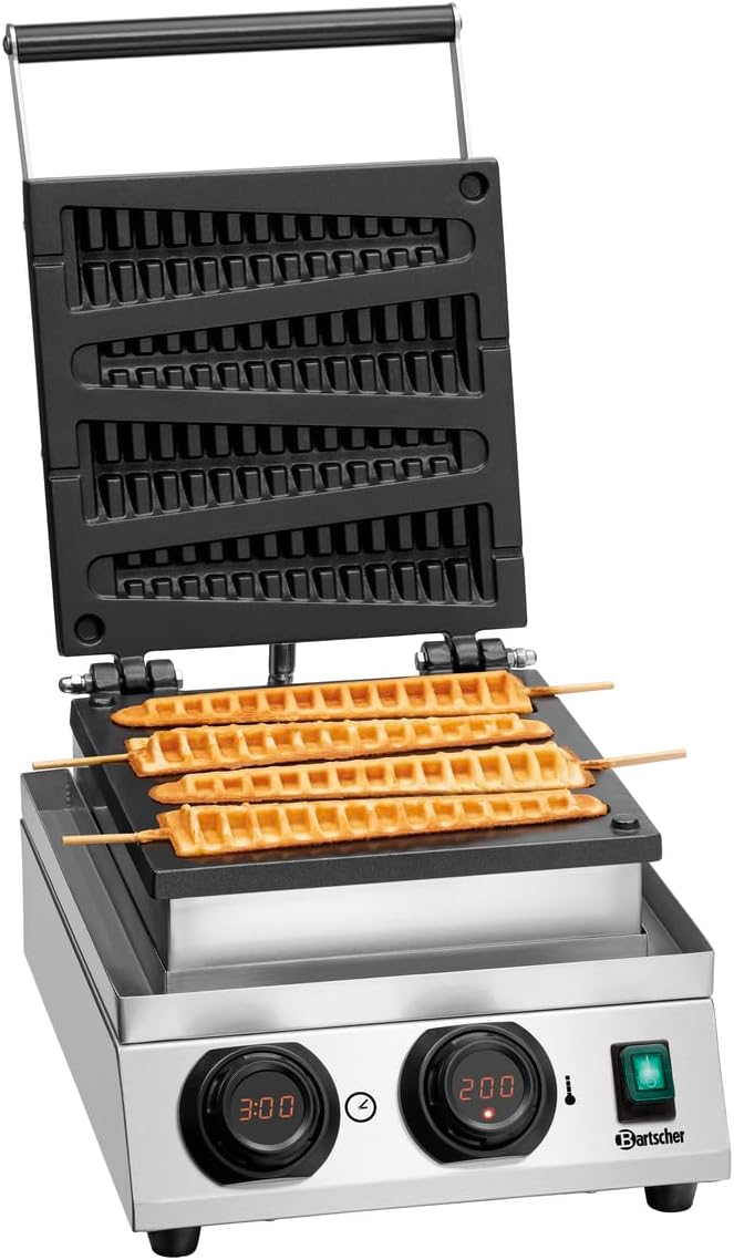Bartscher Waffeleisen, 1 Backeinheit mit 4 Lolly‑Waffeln (dreieckig), Schwarz