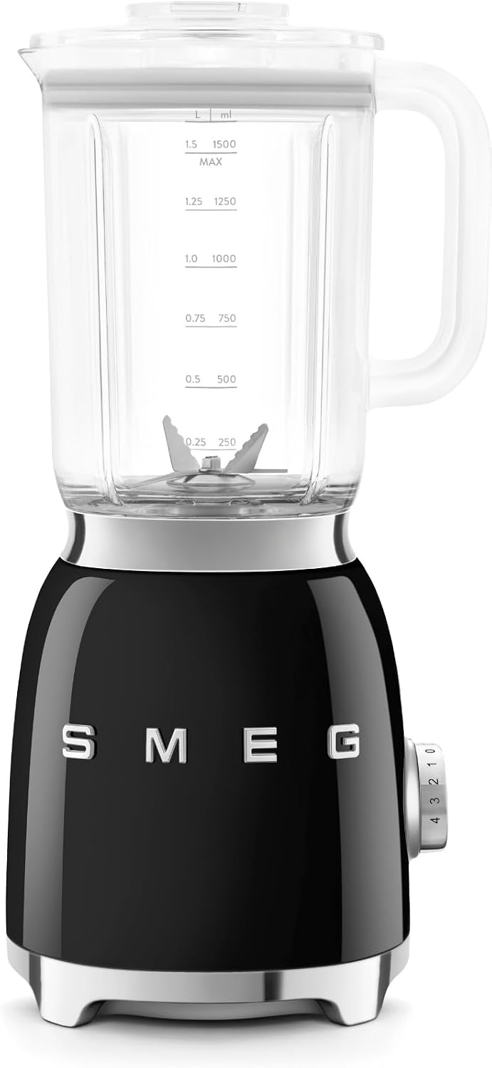 Smeg Standmixer, 1,5 l, 800 W, transparent/Schwarz, BLF03BLEU, 4 -Geschwindigkeitsstufen, 4 Automikprogramme, Abnehmbare Doppelklinge
