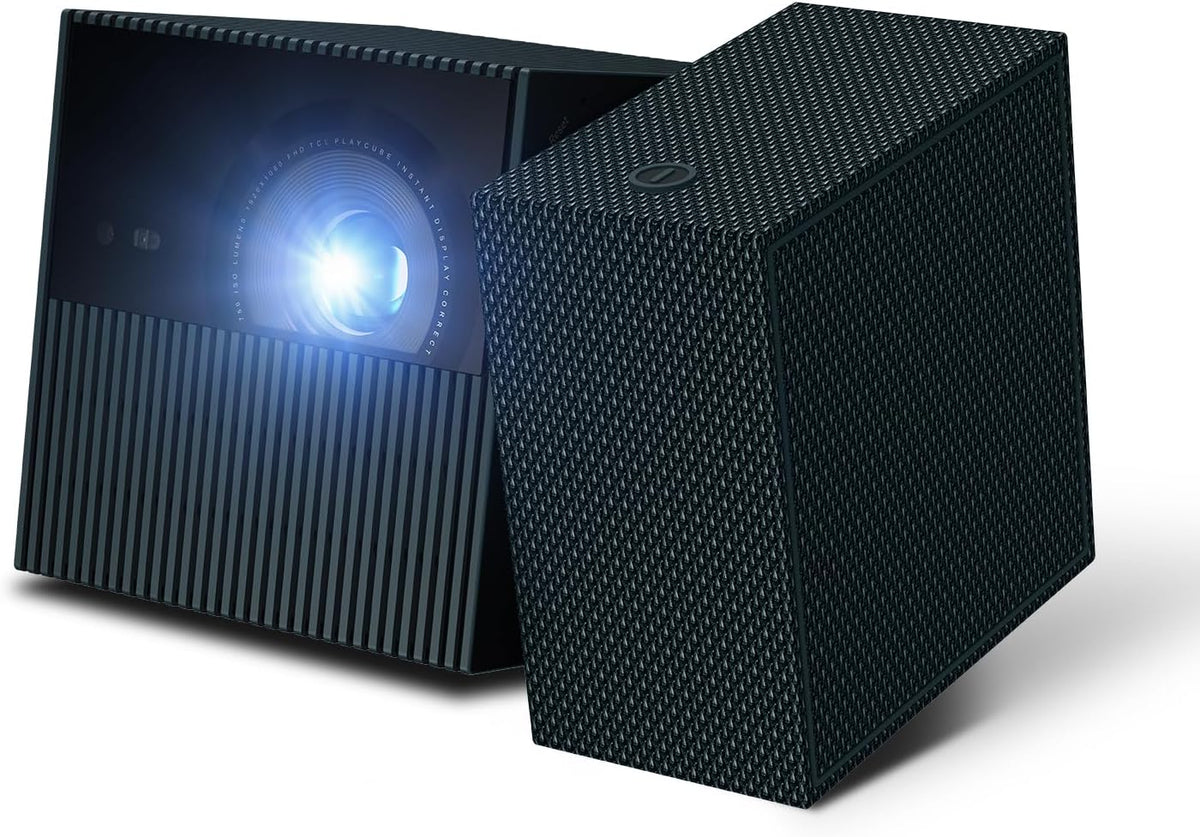 TCL Beamer, Schwarz, PlayCube DLP Mini 4K mit Akku, 750 ISO Lumen, Integriertes Offizielles Google TV/Netflix/APV