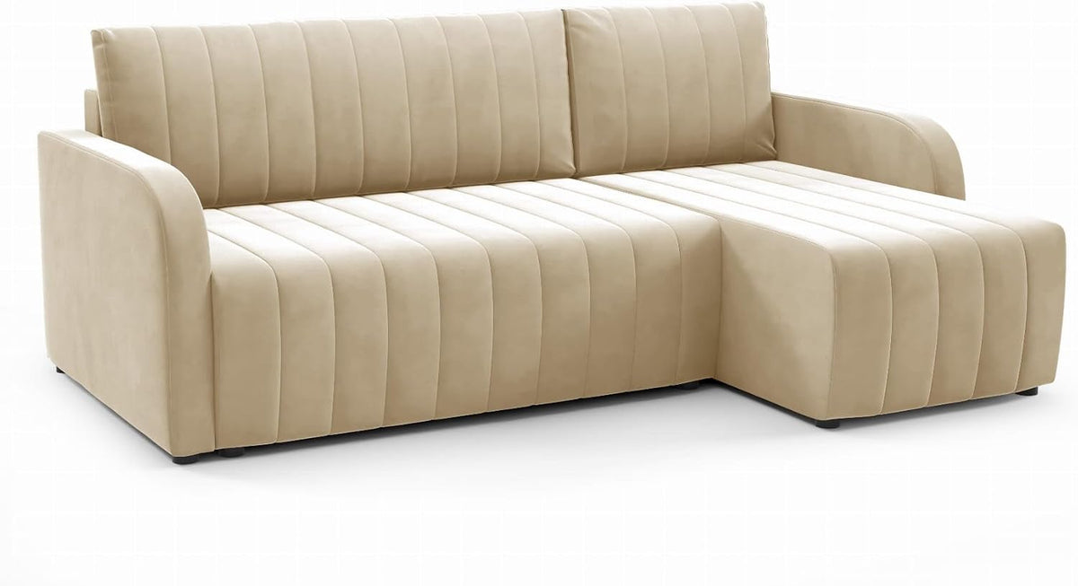 Sofa LIKMA, 224x145 cm, 200x140 cm, Beige, Eck Otto mit Schlaffunktion Eckcouch mit Bettkasten