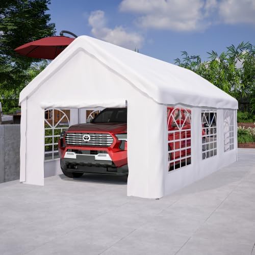 gonew21 Carports, Metall, Grau, Garagenzelt Winterfest 3x6 m, Großes Auto-SUV-LKW-Zelt mit Rolltor, stabiles Stahlgestell & abnehmbaren Seitenwänden