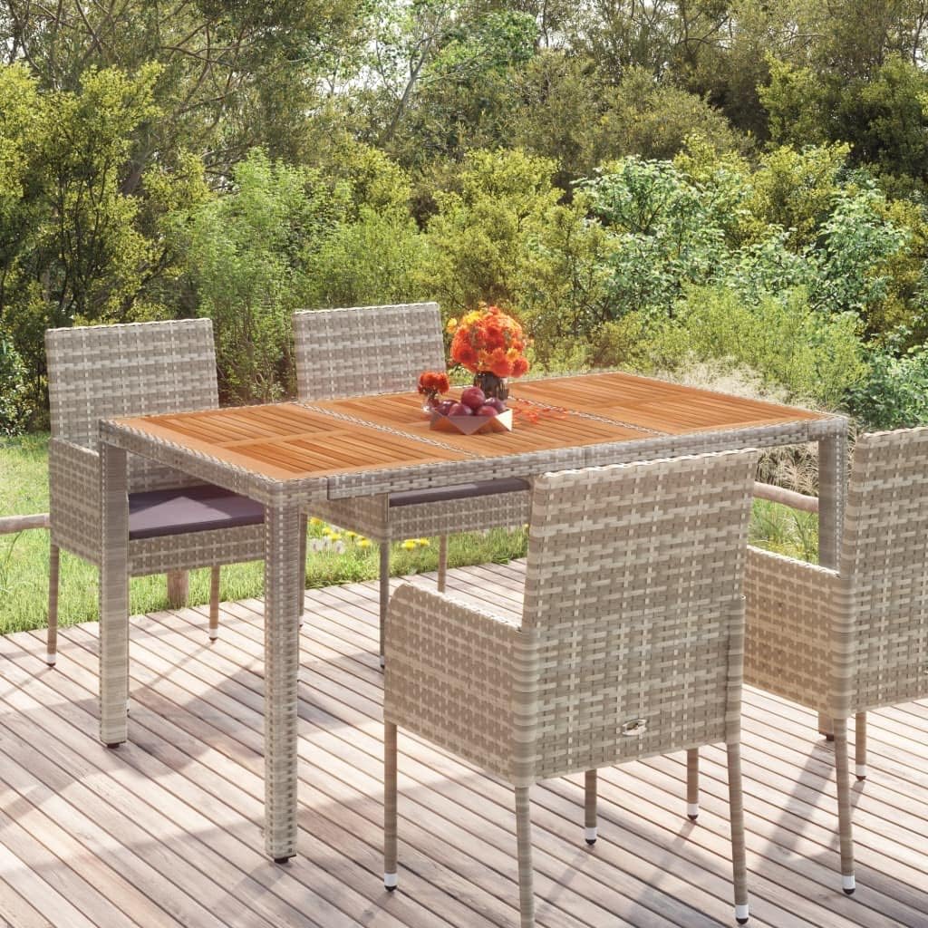 FIRBNUS Esstisch, 150 x 90 x 75 cm, Grau, Gartentisch aus Holz, Polyrattan Tisch für den Außenbereich, robust und robust für den Garten der Terrasse