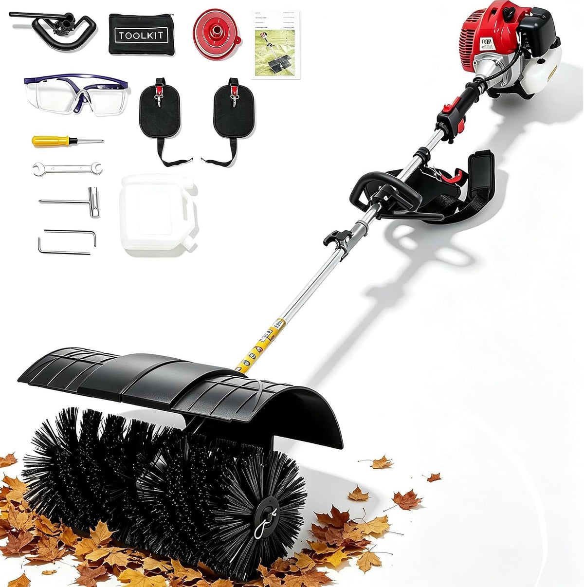 Oxylonty Schneefräse, Schwarz, 52cc Kehrmaschine Benzin, 2-Takt Motorbesen mit 2, 3 PS & 8.500 U/m