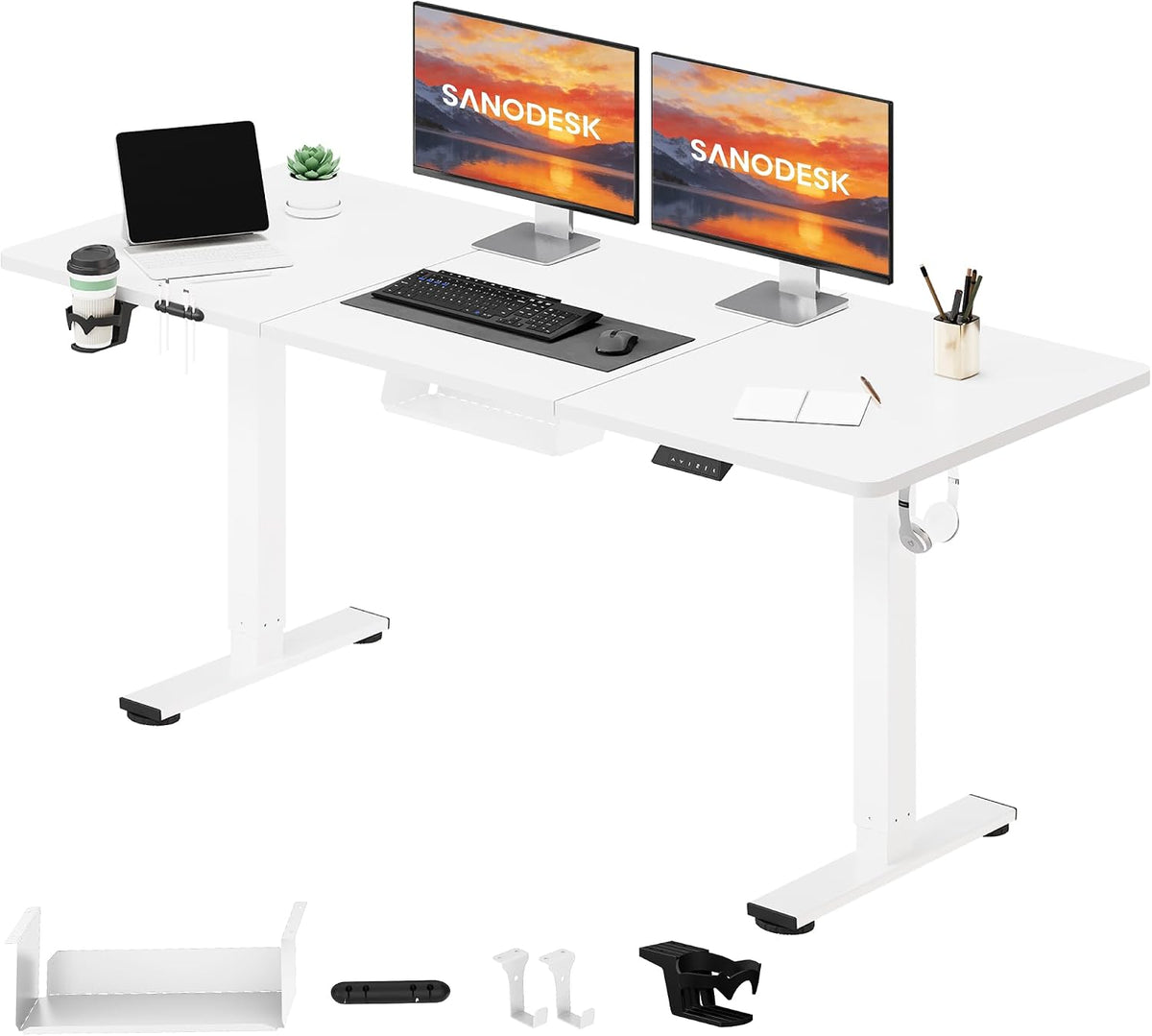 SANODESK Schreibtisch, 160x60 cm, Schwarz, Höhenverstellbarer elektrisch