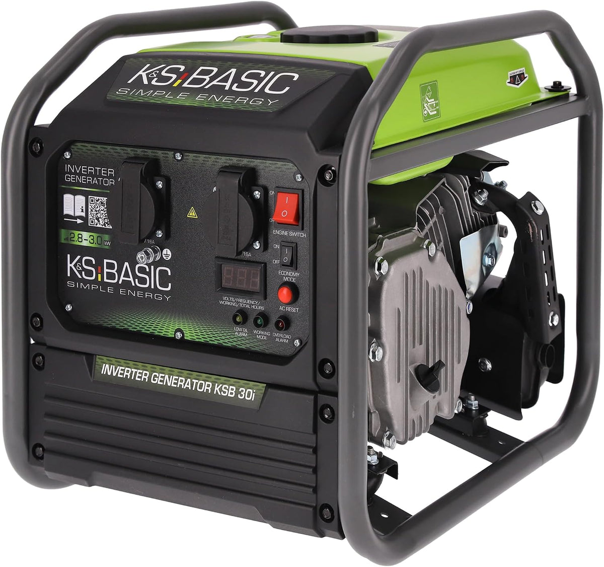 K&S Könner&Söhnen Powerstation, 2800 W, 3000 W, Schwarz/Grün, K&S BASIC 30i Inverter-Generator, maximal, kompakter Notstromaggregat Benz