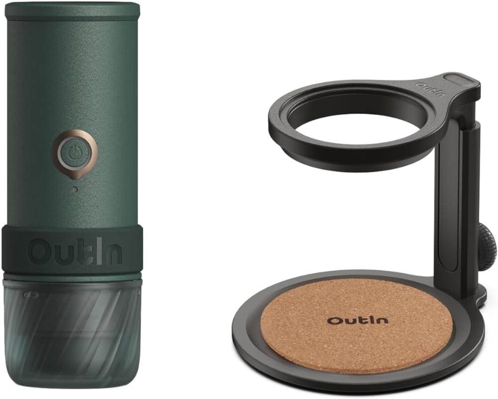 OutIn Kaffeemaschine, Schwarz/Silber, Mino Tragbare Elektrische Espressomaschine Abnehmbarer