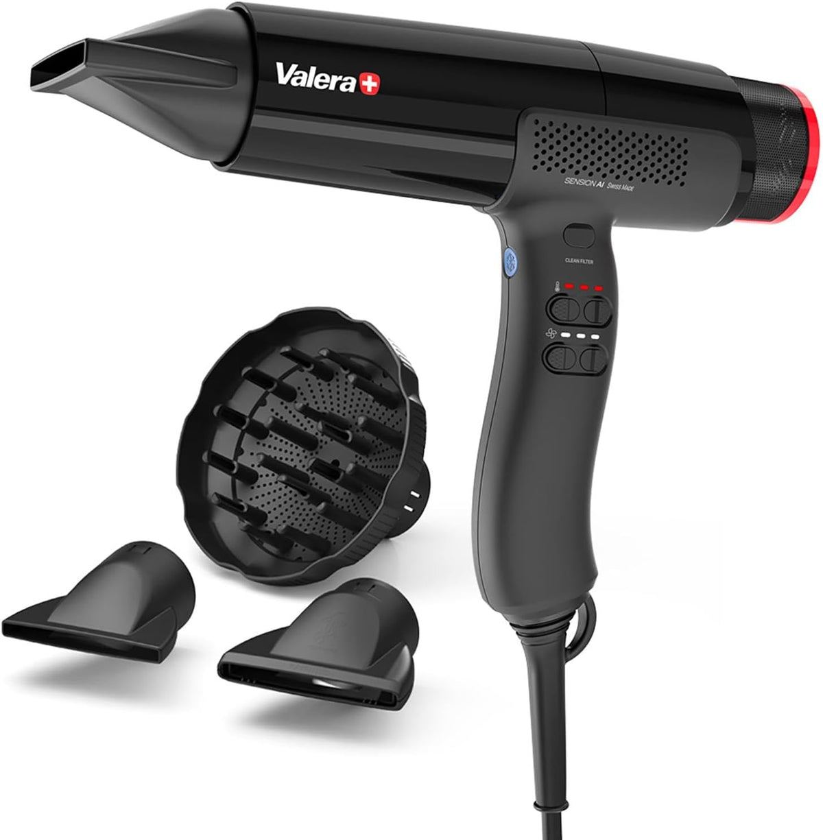 Valera Powerstation, 2000 W, Schwarz, Sension AI, Professioneller High-Speed-Haartrockner, Leichter Föhn mit Digitalem Motor