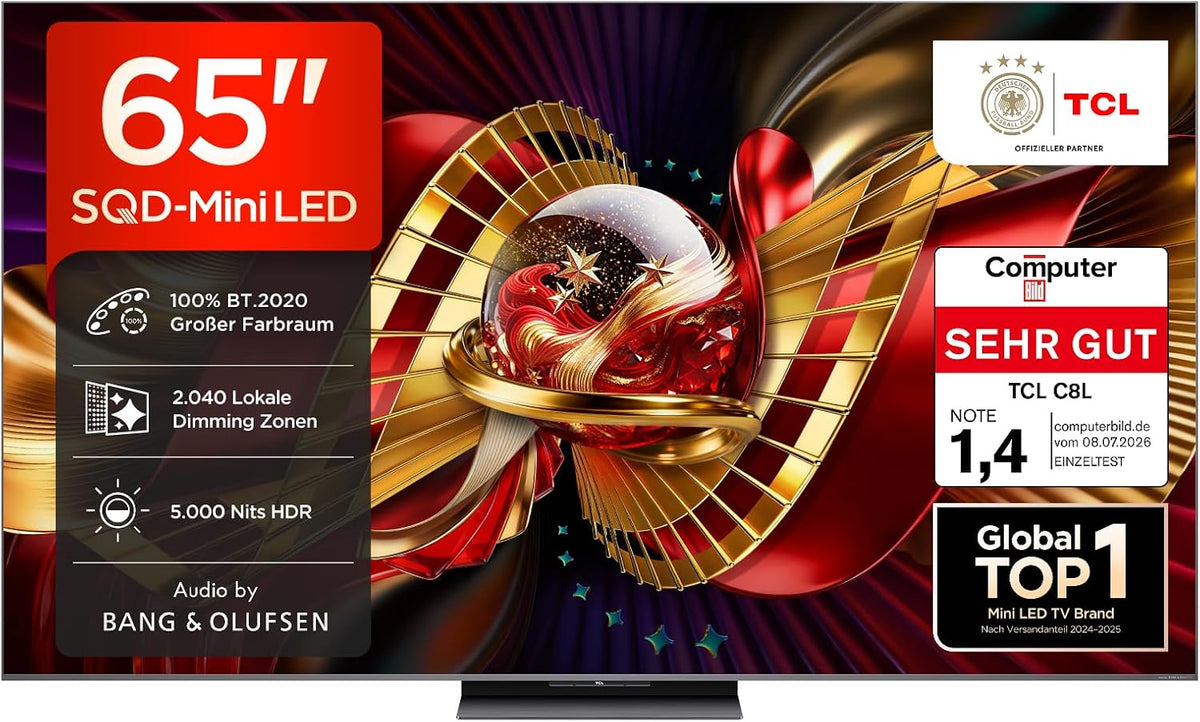 TCL Fernseher, 65 Zoll, Schwarz, Smart TV, 65C8 L SQD-Mini LED, 4K Smart TV, Google TV, HDR10+