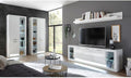 TV-Schrank Lomadox, Silber, Lowboard, Zeitloses Design Wohnwand Set 4-teilig, Hochglanz weiß, LED-Beleuchtung, 2 Vitrinenschränke