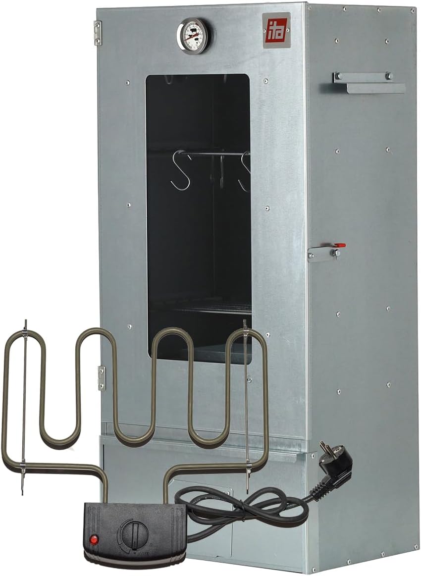 ITA Outdoor-Grill, Silber, Elektrischer Räucherofen 7000 - Räucherschrank mit, mit Sichtfenster & Thermometer - Qualität Made In EU Direkt