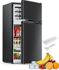 Electactic Compact Refrigerators, Schwarz, Double-Door Compact Refrigerator, Adjustable Glass Shelves, Mechanical Thermostat & Leveling Feet