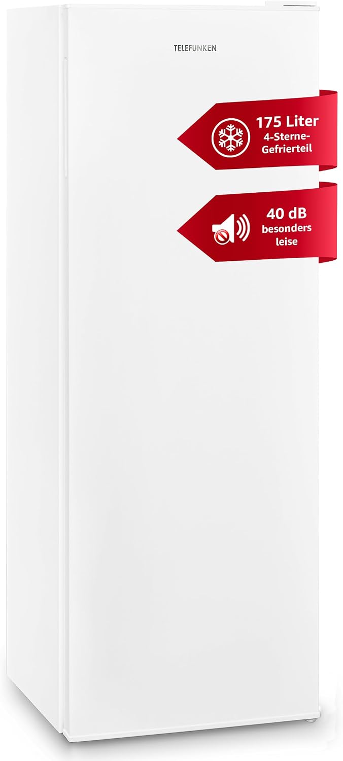 TELEFUNKEN Gefrierschrank, 175 Liter, 40 dB, Weiß, groß, Tiefkühlschrank freistehend, Nutzinhalt - Ausreichend Platz
