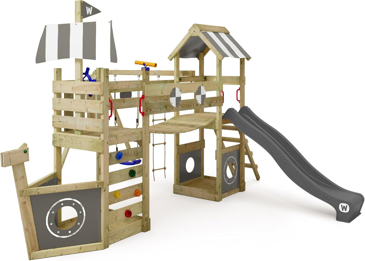 Wickey Klettergeräte & Schaukeln, Anthrazit, Spielturm Klettergerüst StormFlyer mit Schaukel & Rutsche, Outdoor Kinder Kletterturm mit Sandkasten