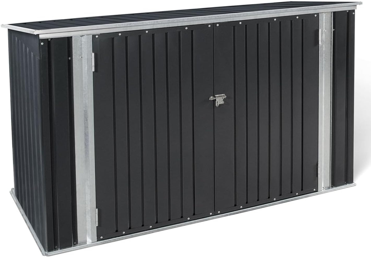 IDMarket Gerätehaus, Schwarz/Silber, Abschließbares Gartenhaus aus Metall mit Mehreren, Werkzeuge und Mülltonnen