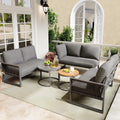 Sofa Lahoomu, Grau, Garten-Lounge-Set, Möbelset für 6-7 Personen, Eck mit verzinktem Eisengestell, verstellbare Beine