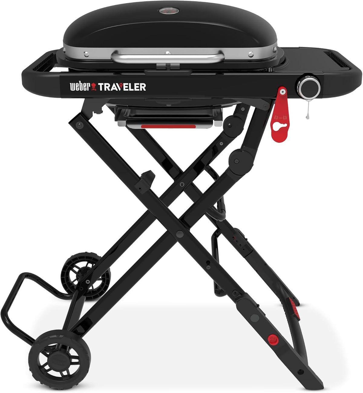 Weber Gasgrill, 3,81 kW, 2065 cm, Schwarz, Traveler Compact mit klappbarem Untergestell und Rädern, Tragbarer Grill